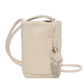 Minimalist beige leather crossbody phone bag with elegant woven knot detail - White
