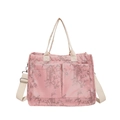 Roze vintage tote bag met bamboebladpatroon en een afneembare schouderriem voor dames - Roze