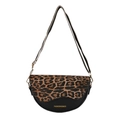 Retro Satteltasche mit Leopardenmuster, Golddetails und verstellbarem Schultergurt - Schwarz Leopard