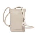 Minimalist beige vertical crossbody phone bag with litchi grain leather and knot detail - Gray