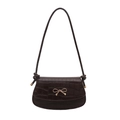 French retro dark brown faux crocodile shoulder bag with a gold bow metal detail - Brown