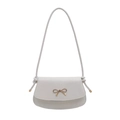 White shoulder bag with crocodile texture and golden metal bow decoration - White