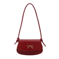 Retro red faux crocodile shoulder bag with golden bow buckle and knotted strap - Red