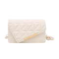 Quilted cream shoulder bag with minimalist gold metal bar and adjustable strap on white - White