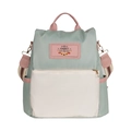 Fashionable Oxford cloth backpack for women in green and white with pink leather details - Green