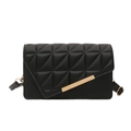Matte black crossbody flap bag featuring triangular quilting and gold metal hardware - Black