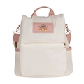 Minimalist beige backpack with pink trim and stylish gift for you heart patch - White