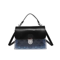 Transparente blaue Stepptasche mit schwarzer Klappe und silbernem Schloss-Verschluss - Schwarz