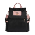 Lightweight black nylon backpack with pink leather accents and heart rabbit patch - Black
