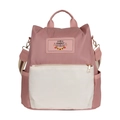 Pink and beige contrast nylon backpack with RABBIT square tag and golden zippers - Pink