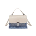 Modische Jelly-Handtasche mit beigen Streifen und blauem, gestepptem, transparentem PVC - Weiß