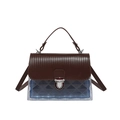 Brown leather flap and transparent jelly handbag with blue inner pouch and metal lock - Brown