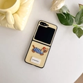 Detail of yellow leather folding phone case with dog embroidery for Samsung Z Flip - Leather Embroidery Dog-Yellow / Samsung Z Flip 3