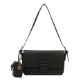 Schwarze Schultertasche mit Litschi-Muster, quadratischer Schnalle und Mini-Geldbörse - Schwarz