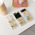 Cute 3D resin bear and summer beach charms on a clear case for Samsung Galaxy Z Flip - Frosted Hard Shell-Colorful Sequins-Coconut Tree Bear / Samsung ZFlip3