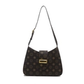 Retro brown leather shoulder bag with star pattern print and gold buckle detail - Dark Brown