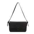 Minimalist black baguette shoulder bag with litchi texture and gold hardware - Black