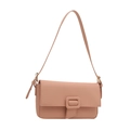 Nude pink baguette bag with lychee pattern and adjustable shoulder strap on white background - Pink