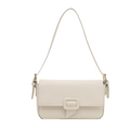 Minimalist off-white underarm bag with lychee texture and leather wrapped buckle strap - White