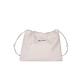 Chic white woven pattern PU leather handbag with drawstring closure and golden logo - White