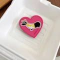 Detail of pink leather heart phone grip with cartoon dog embroidery and 'HAVE A NICE' text - Rose Red