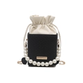 Schicke Netz-Eimertasche in Schwarz mit Perlengriff und goldener Kette für Damen - Schwarz