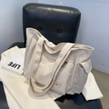 Grande borsa tote in tela bianco sporco con tasca zip su sedile in pelle - Bianco Sporco