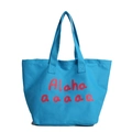Blue canvas tote bag with red Aloha print and comfortable shoulder straps for women - Blue