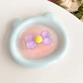 Purple bow phone back clip with yellow center on a cute bear-shaped tray accessory - Crystal Straight Bowknot - Purple