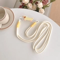 Close-up of a white braided phone lanyard with a yellow cartoon dachshund clip and decor - Phone Lanyard Back Clip Set / Yellow