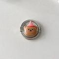 Detail of cute resin bear phone ring holder with metal base on white background - Bear with Pink Party Hat