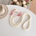 Detail of a creamy white braided phone lanyard with a cute cartoon dachshund clip - Phone Lanyard Back Clip Set / White