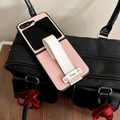 Funda Galaxy Z Flip de cuero rosa con correa blanca con texto happy y anillo dorado - Rosa / Samsung Z Flip 3