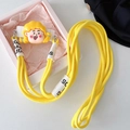 Gelbes geflochtenes Handyband mit süßem Mädchen-Clip in einer rosa Geschenkbox - Mädchen mit gelben lockigen Haaren (Nr. 11) / Weißer Handy-Clip + Hellgelbes Umhängeband