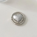 Detailed view of silver heart-shaped metal phone ring holder with unique foil-like texture - Crinkled Heart