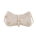 Chic off-white crocodile embossed leather shoulder bag with gold metal rivets and buckle - White