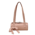 Sac Boston cylindrique rose avec nœud décoratif élégant en cuir mat pour femmes - Rose