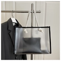 Detail of transparent PVC tote bag with white cotton rope handles and black inner pouch - Matte Black