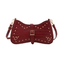 Dark red crocodile pattern shoulder bag with silver studs and decorative buckle detail - Red