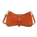 Orange faux-crocodile leather shoulder bag with gold studs and biker-style buckle detail - Orange
