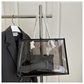 Detail of transparent PVC tote bag featuring rope handles and black interior pouch - Black