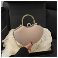 Pink rhinestone evening bag with ring handle and gold chain in a premium gift box - Pink