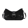 Elegante borsa a spalla nera coccodrillo con occhielli argentati e dettagli con fibbia - Nero