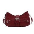 Borsa a tracolla rosso scuro con motivo coccodrillo, fibbia in metallo e borchie - Rosso