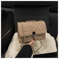 Detail of apricot crossbody bag with V-shaped chevron quilting and metallic push-lock - Khaki