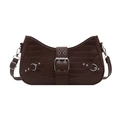 Bolso de hombro retro marrón oscuro con patrón de cocodrilo, hebillas y remaches - Marrón