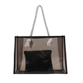 Minimalistische rauchgraue PVC-Tasche mit weißen Seilgriffen und schwarzer Innentasche - Schwarz