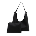Minimalistisches Set aus schwarzer Shopper-Tasche aus genarbtem Leder mit kleiner Innentasche - Schwarz