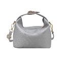 Light gray snake texture handbag with gold hardware and removable shoulder strap - Silver
