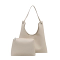 Minimalistisches cremefarbenes Leder-Tote-Set mit Schultertasche und Reißverschlussetui - Weiß